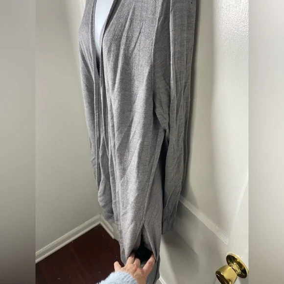 Eileen Fisher Light Gray Open Cardigan with Pockets - Picture 3 of 5